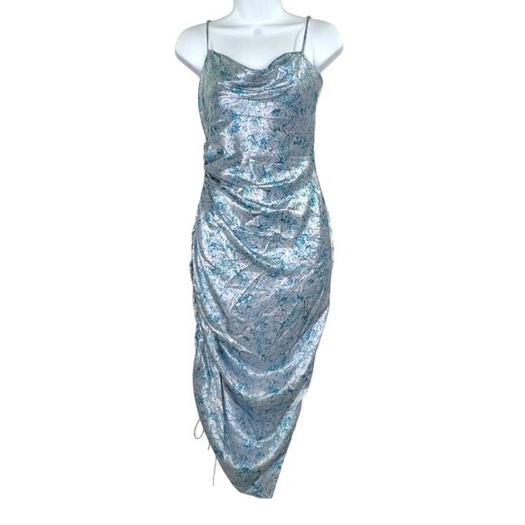 Cinq a Sept 0 Womens Sapir Dress Sky Dive Blue Slip Ruched Side Satin Party - Picture 2 of 12
